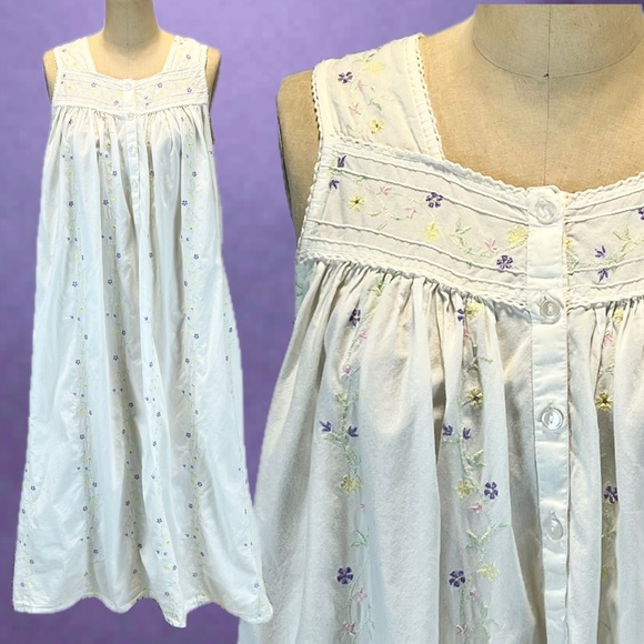 Adonna Other - VINTAGE cotton prairie nightgown embroidered floral lace cottage Victorian 90s